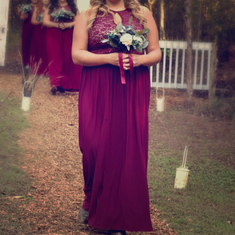 Long wine colored dress from David’s Bridal